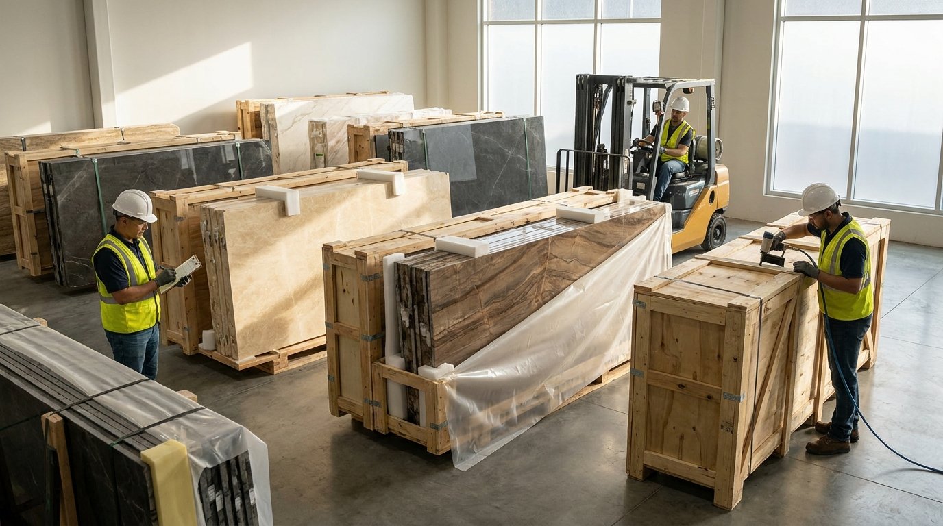 Illustrative export-grade marble packing process
