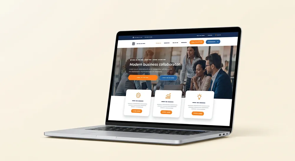 A business website shown on a laptop