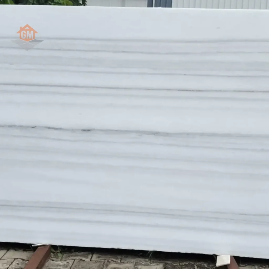 Imported Vietnam White Marble T2 slab with linear grey veins