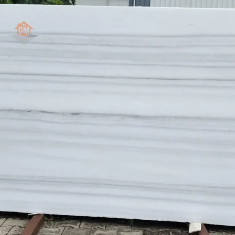 Imported Vietnam White Marble T2 slab with linear grey veins