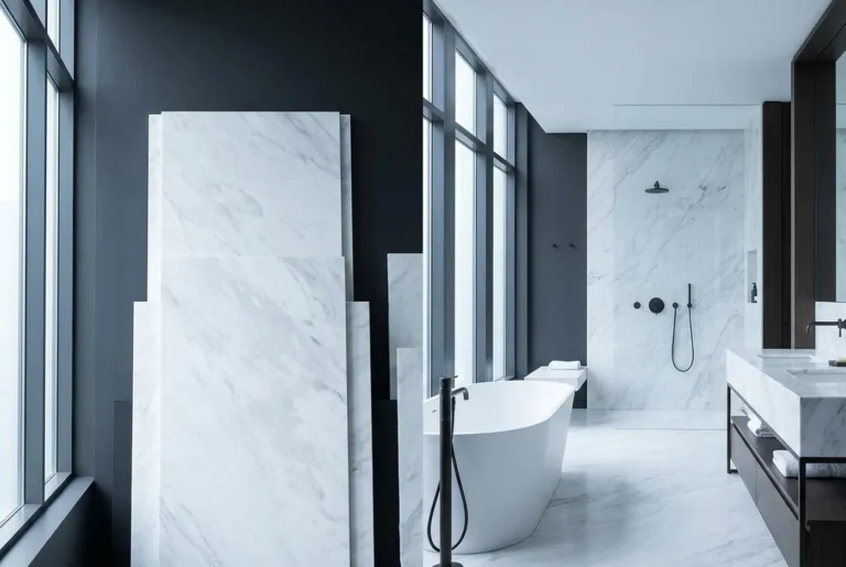 Vietnam White Marble bathroom application – illustrative visualization