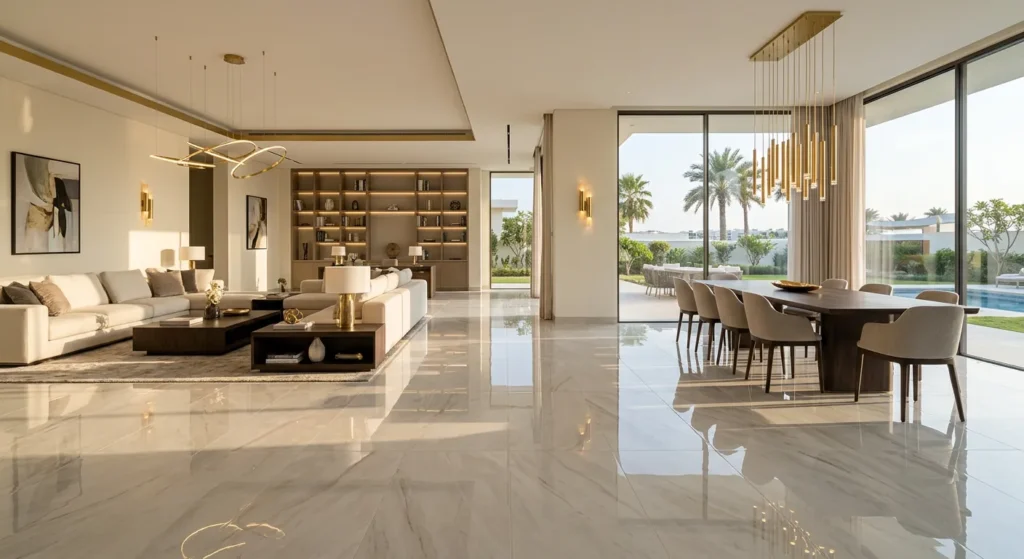 Large format 800x1600 porcelain floor tiles in Gulf villa – porcelain tiles exporter to Saudi Arabia