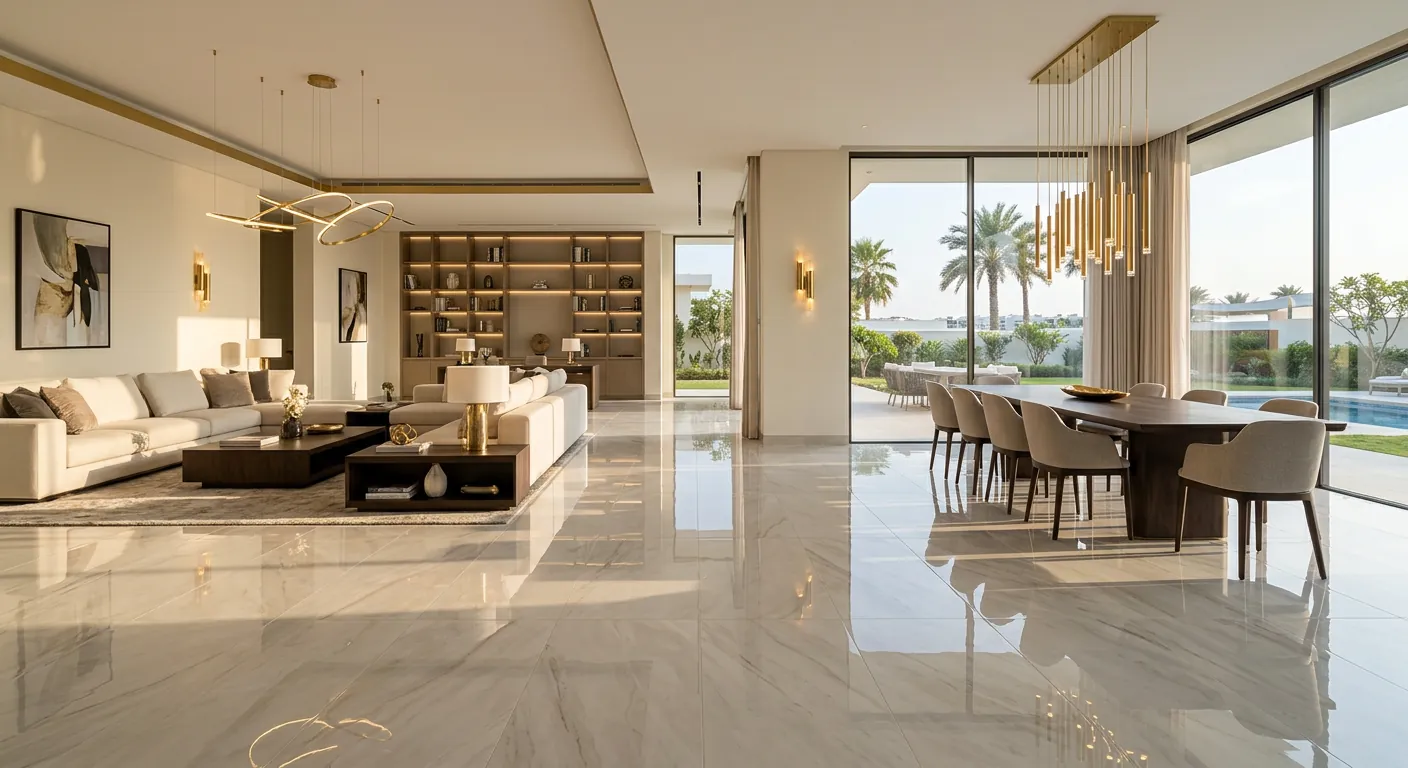 Large format 800x1600 porcelain floor tiles in Gulf villa – porcelain tiles exporter to Saudi Arabia