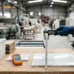 Marble tile thickness inspection with calipers – export quality control India