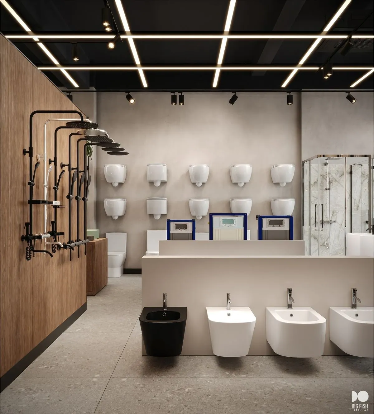 Sanitary ware showroom with wall-hung WCs and basins – bathroom ware exporter India