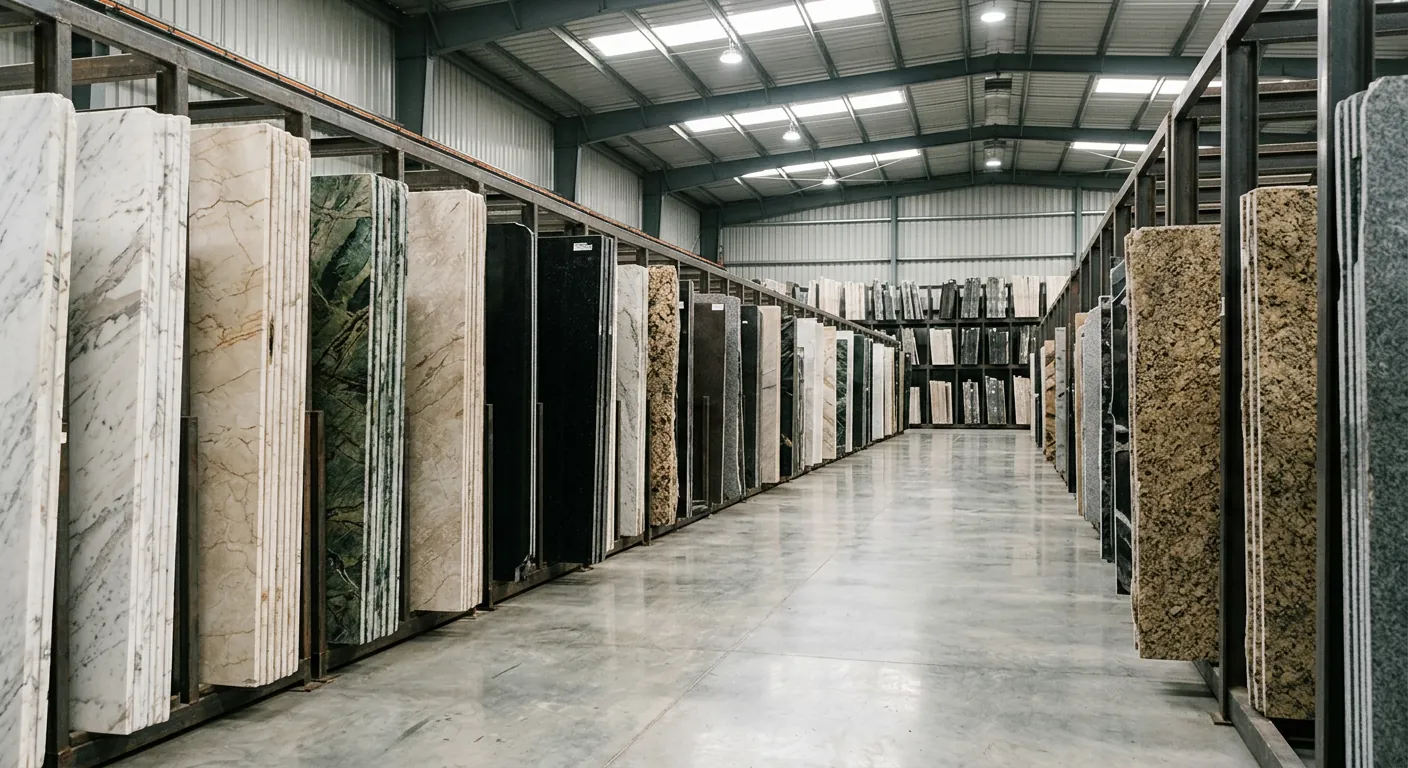 Marble and granite slab stock yard – Indian natural stone exporter warehouse